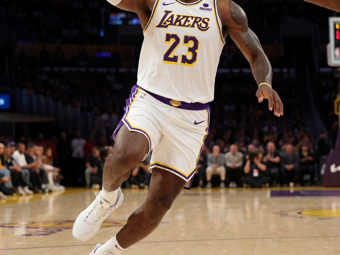 NBA比赛中詹姆斯突破上篮精彩画面